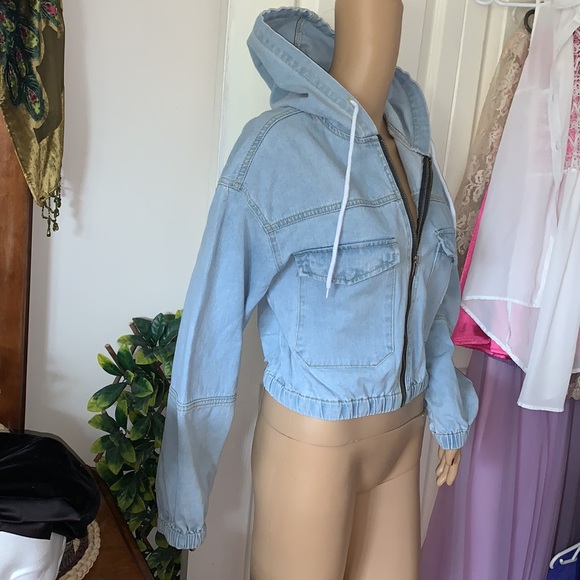 Hooded denim jean jacket with pockets size S M - Picture 4 of 8